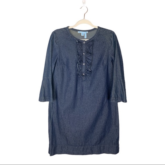 Draper James Chambray Ruffle Shift Dress 8 - Picture 2 of 8
